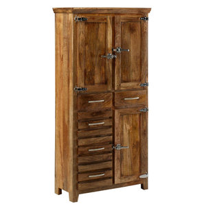 Armoire de rangement industrielle haute en bois massif à cinq tiroirs, style rustique et campagnard pour salon - Product Image 5