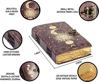 Carnet de croquis en cuir personnalisable de haute qualité, motif Soleil et Lune, reliure cousue, couverture rigide, papier vintage à bords festonnés, idéal pour cadeau, vente en gros
