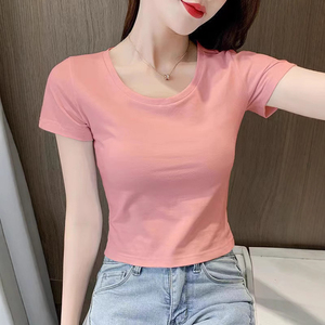 เสื้อยืดผู้หญิง แขนสามส่วน คอกลม ทรงปกติ ลำลอง ลายทาง ผ้าฝ้ายเจอร์ซีย์ ระบายอากาศได้ดี สำหรับฤดูใบไม้ผลิและฤดูร้อน - Product Image 2