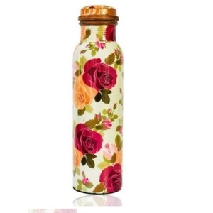 Bouteille d'eau en cuivre pour adultes, grande bouteille émaillée imprimée, anti-fuite, sans plomb - Product Image 1