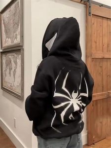 Sudadera con capucha extragrande Y2K con cremallera completa y estampado de araña para mujer y hombre, chaqueta estilo grunge streetwear para adolescentes. - Product Image 2