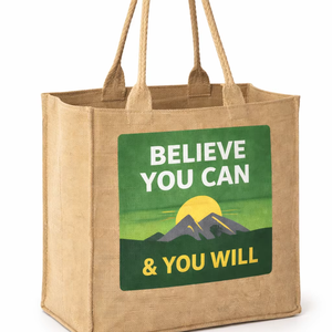 Eco Friendly Jute Shopping Tote Bag With Motivational Print Strong Handle Reusable Office Grocery Carry Bag - Product Image 1