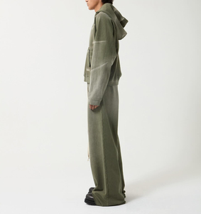 Men's Acid Wash Sun Faded Distressed <b>Embroidery</b> Flared Hooded Sweatpants Jacket Streetwear 2-Piece Cotton Tracksuit <b>Set</b> - Product Image 3