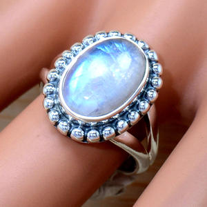 Anillos de Plata 925 con Turquesa Antigua de Forma Ovalada Natural y Piedra Lunar Arcoíris, Precio al por Mayor, Joyería - Product Image 1