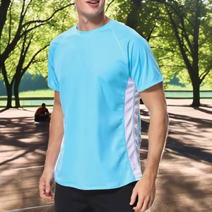 เสื้อยืดแขนสั้นผู้ชายสีฟ้าอ่อน คอโอ แห้งเร็ว สปอร์ตท็อป - Product Image 4