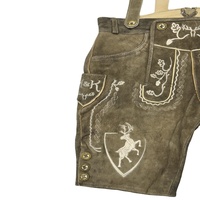 Ahdus Trachten Exports Lederhosen bavaroises pour hommes en cuir véritable, taille mi-haute, longueur genou, avec broderie motif cerf, fermeture boutonnée, style décontracté