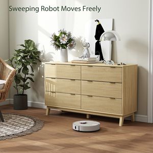 "Freestanding Fluted <b>6</b>-<b>Drawer</b> Double Dresser with Natural Wood Finish and Gold Finger Pulls" - Product Image 6