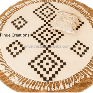 Alfombra de área redonda de ajedrez, hecha a mano, en blanco y negro, anudada a mano en la India, alfombras Jaipur, alfombras bohemias Beni Ourain, mattor teppiche - Product Image 1