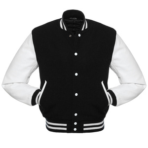 Premium Quality Custom Premium Quality Lettermen Varsity <b>Jackets</b> Black Wool Body Half White <b>Leather</b> Sleeves College <b>Jacket</b> - Product Image 2