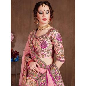 Arrestation couleur rose pastel vêtements de mariée concepteur brodé Lehenga choli - Product Image 2