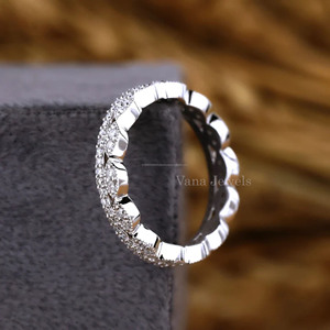 Women's Wide 14K Solid Gold Wedding Anniversary Band White Gold Lab Grown Brilliant Cut Diamond IGI Certified Stackable Ring - Product Image 5