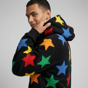 Sweat-shirt à capuche pour homme en polyester et coton avec appliqué, motif étoile multicolore, style streetwear décontracté - Product Image 6