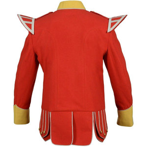Scottish Red Piper Drummer Doublet Jacket 100% Wool <b>Pipe</b> Band Gold Braid & White Piping Custom Tailored Highland Dress - Product Image 2