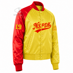 Chaqueta Universitaria de Satén Rojo y Dorado con Contraste para Mujer, Marca NSPDK, con Botones a Presión, Cuello y Puños de Punto Acanalado - Product Image 2