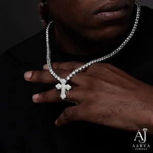 AARVA JEWELS Collar con Colgante de Cruz Cristiana Chapado en Oro, con Moissanita, de Aleación, Estilo Hip Hop, Joyería para Regalo Conmemorativo Unisex - Product Image 3