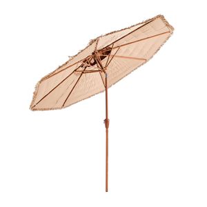 Parasol de patio en chaume Tiki de 9 pieds avec inclinaison, 2 niveaux, style hawaïen, en chaume PP, 8 baleines métalliques - Product Image 4