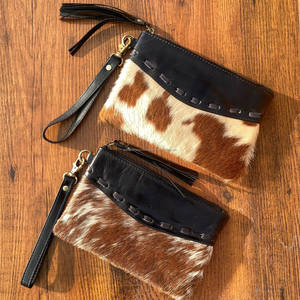 Populaire personnalisé peau de vache bracelet fermeture éclair gland pochette pour femmes haute qualité en cuir véritable porte-carte de crédit portefeuilles de voyage - Product Image 2