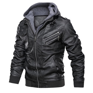 Veste en cuir à capuche pour homme, hiver, durable, haute qualité, écologique, légère, imperméable, coupe-vent, pour tous les jours - Product Image 2