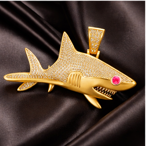 จี้เงินแท้ 925 สไตล์ฮิปฮอปสุดเทรนดี้  รูปสัญลักษณ์จักรราศี ปลาฉลาม ชุบโรเดียม ประดับเพชรแล็บโกรว์  สร้อยคอของขวัญ - Product Image 6