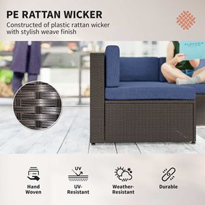 Set di mobili da giardino in rattan PE per tutte le stagioni, 7 pezzi, con tavolino da caffè con piano in vetro - Product Image 3