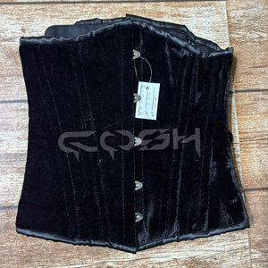 <b>Underbust</b> Steelboned Black Velvet Corset With Black Satin Trim With Busk Closure - Product Image 2
