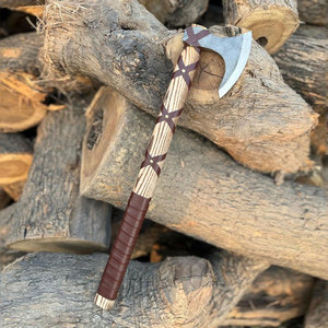 Decorative Industrial Norse Viking <b>Axe</b> Heritage Head Patterns Handcrafted Wood Carbon Steel Blade for Outdoor Camping Hunting - Product Image 1