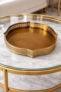 Bandeja de Servir de Latón Hecha a Mano de Lujo, Plato Decorativo Redondo de 10.5 Pulgadas con Diseño Intrincado de Tallado, Acabado Dorado Premium - Product Image 3