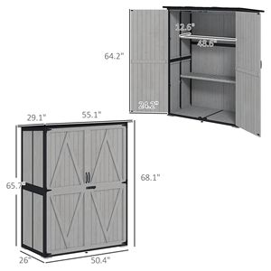 Casetta da Giardino per Esterni Facile da Montare, Grigia, con Porte Lucchettabili, Piedini Regolabili, 2 Ripiani, Tetto in Asfalto, Materiale Legno, Prodotto in PP - Product Image 3