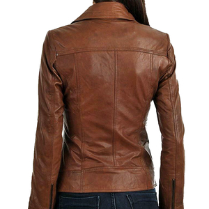 Best Quality Women Pink PU Leather Moto Jacket <b>Slim</b> Fit Zipper Closure Turn-down Collar Autumn Regular Length Zipro Industries - Product Image 5