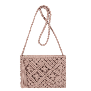 Sac à main en macramé moderne et attrayant, fait main, tissé, avec pompon, en cordon de coton naturel, pour festival, plage, style bohème - Product Image 4