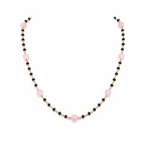 Collier personnalisé plaqué rhodium avec perles rondes en quartz rose et spinelle noire, chaîne en câble, bijoux de luxe pour femme, mariée ou usage quotidien - Product Image 2