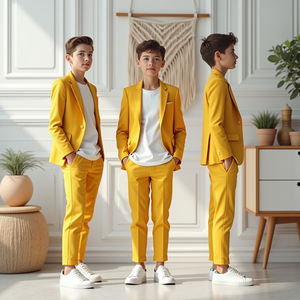 Custom Mustard Yellow Boys 2 Piece Suit | <b>Kids</b> Formal Blazer & Pants Set | <b>Ring</b> Bearer Wedding Party Suit - Product Image 3