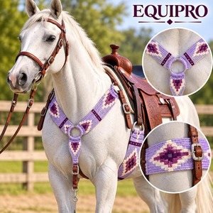 EQUIPO: Conjunto de Cinturón y Pechera para Caballo de Cuero Trenzado y Lana, Patrón Geométrico Marrón con Hebillas Concho, Hecho en India - Product Image 3