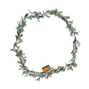 Realistic 6.6-Foot Christmas Garland Greenery Decorated with Vines Olive <b>Leaves</b> Berries Evergreen Faux <b>Lights</b> - Product Image 1