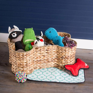 Dog Bone Shaped Water Hyacinth <b>Storage</b> <b>Basket</b> Natural Eco-Friendly Rustic Style Pet <b>Toy</b> Organizer for Dogs - Product Image 5