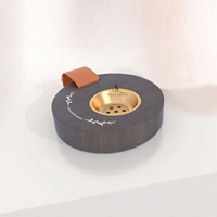 Ensemble brûleur à bakhoor en bois avec coupelle à encens en métal, poignée en cuir, design arabe pour rituels aromatiques, décoration intérieure et cadeaux