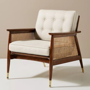 Modern <b>Wooden</b> Leather Accent Chair Cushioned <b>Armchair</b> Side Chair Lounge Seat for Living Room Outdoor Villa Hotel Courtyard - Product Image 1
