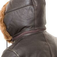 Herren Echtleder-Jacke mit Kapuze und Kunstfell-Futter Winddichte Motorrad-Bikerjacke Wintermantel
