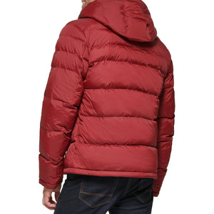 Men's <b>Red</b> <b>Hooded</b> Puffer <b>Jacket</b> Zipper Closure Windproof Winter Casual Outerwear Regular Fit Thick Polyester Wadding - Product Image 6