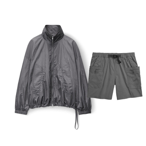 Breathable <b>Lightweight</b> Winter Solid 100% Cotton Windbreaker <b>Short</b> Set for <b>Men</b> Sporty Outfit Hooded Jacket Elastic Waist <b>Shorts</b> - Product Image 2