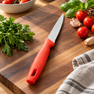 Couteau à éplucher en acier inoxydable avec manche en plastique orange, couteau tranchant pour couper les fruits et les légumes, pour la préparation des aliments en cuisine - Product Image 1