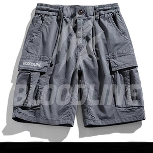 Pantalones Cortos Cargo Grises para Hombre, Marca Bloodline, Cintura Elástica con Cordón, Bolsillos, Estilo Casual, Tela Oxford Transpirable - Product Image 1