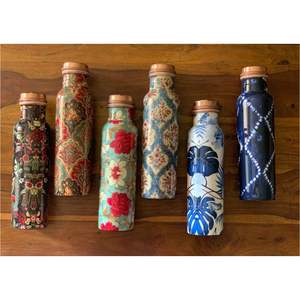 Handmade Printed Copper Water Bottle 1000ml Ayurvedic Health Benefits Leak-Proof Copper Vessel Floral Design <b>Drinkware</b> For Gift - Product Image 5