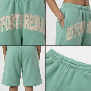 Pantalones cortos de chándal para mujer, holgados, de felpa gruesa, con bordado de letras desgastadas, de felpa de rizo de 400 GSM - Product Image 6