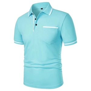 Polo en tricot à manches courtes pour homme, couleur unie, respirant, style décontracté, avec poche, gris - Product Image 1