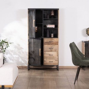 Vandana Crystal Contour designer <b>sideboard</b> in mango wood and fluted black metal - Product Image 2