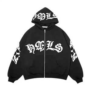 High Quality Polyester/Cotton 500gsm Heavyweight Autumn Hoodie Regular Fit Streetwear Embroidered Custom Logo Knitted Fabric - Product Image 1
