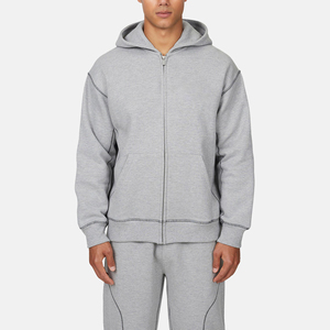 Sweat-shirt à capuche gris pour homme, couleur unie, en coton French Terry, décontracté, avec poches avant, pour l'automne - Product Image 1