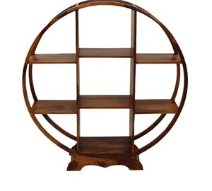 Solid Wood Round Display Shelf Hand Carved Circular <b>Bookcase</b> Multi-Tier Storage Rack for Living Room | Pindel Handicraft - Product Image 6