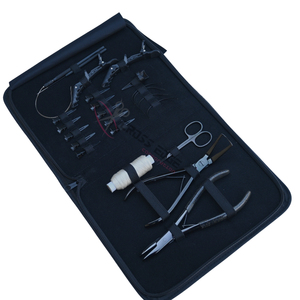 Black Stylist Hair Extension <b>tools</b> <b>Kit</b> with 7 Inch Flat Bead Crimping Plier Beads Closing Removal <b>Tool</b> Hook Loop Parting Finger - Product Image 1